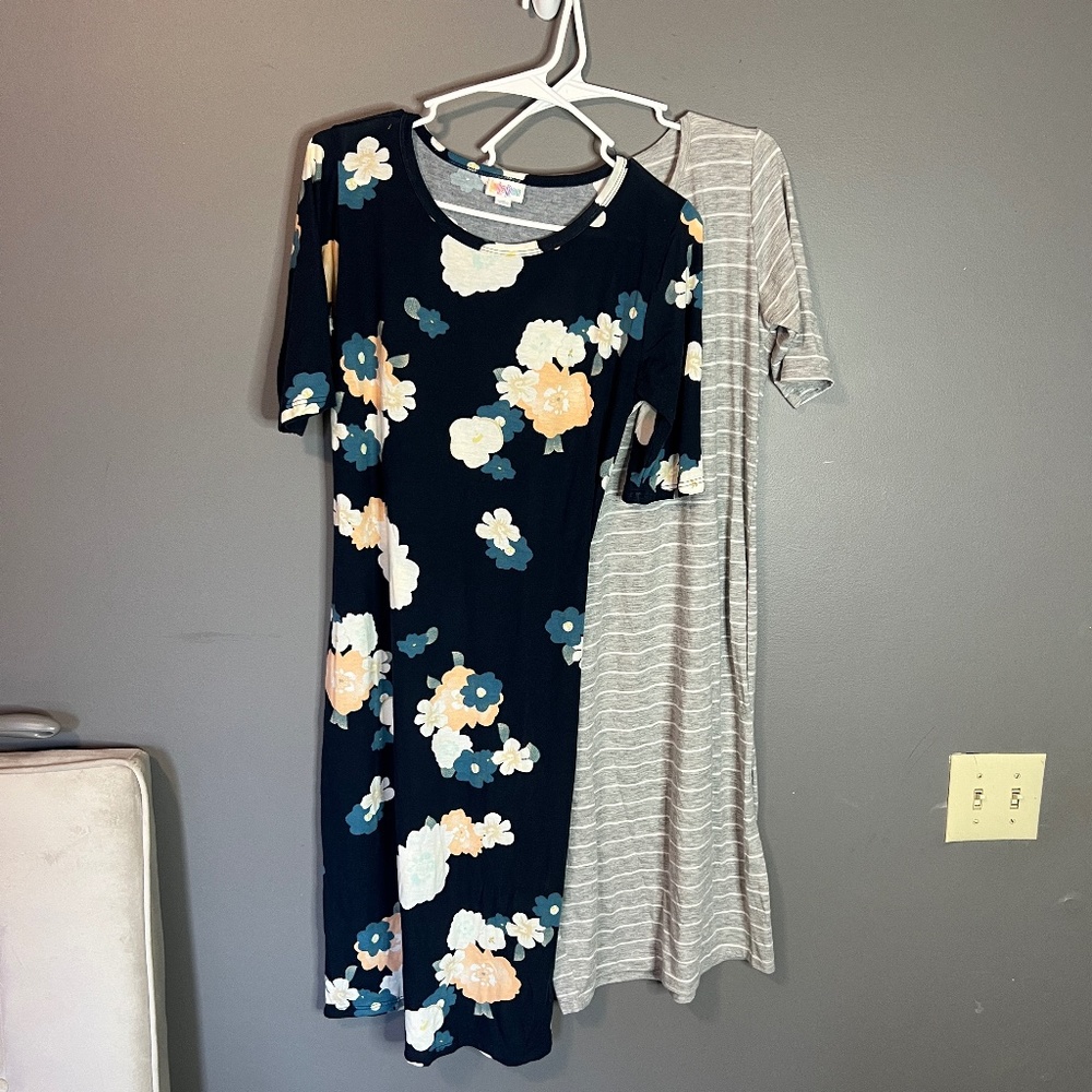 LulaRoe Lot of 2 Dresses Stripes and Floral Size M